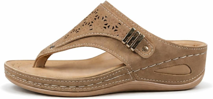 Women's Buckle Detail Thong Wedge Sandals