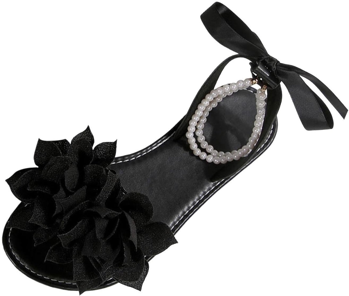 Women's Floral Pearl-Strap Flat Sandals - view 14