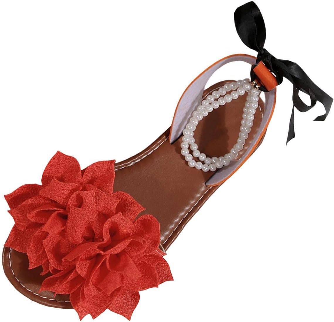 Women's Floral Pearl-Strap Flat Sandals - view 32