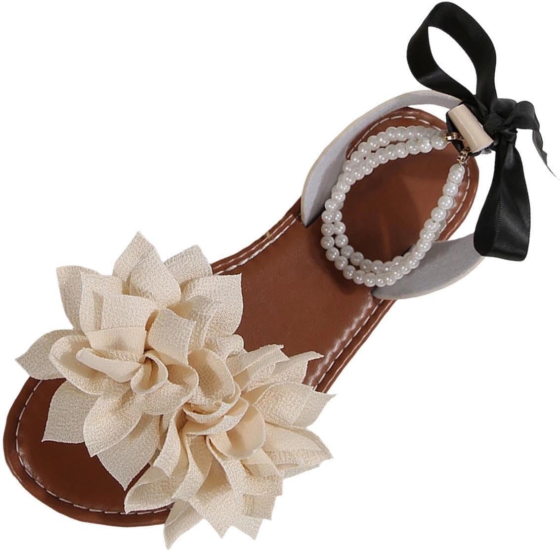 Women's Floral Pearl-Strap Flat Sandals - view 8