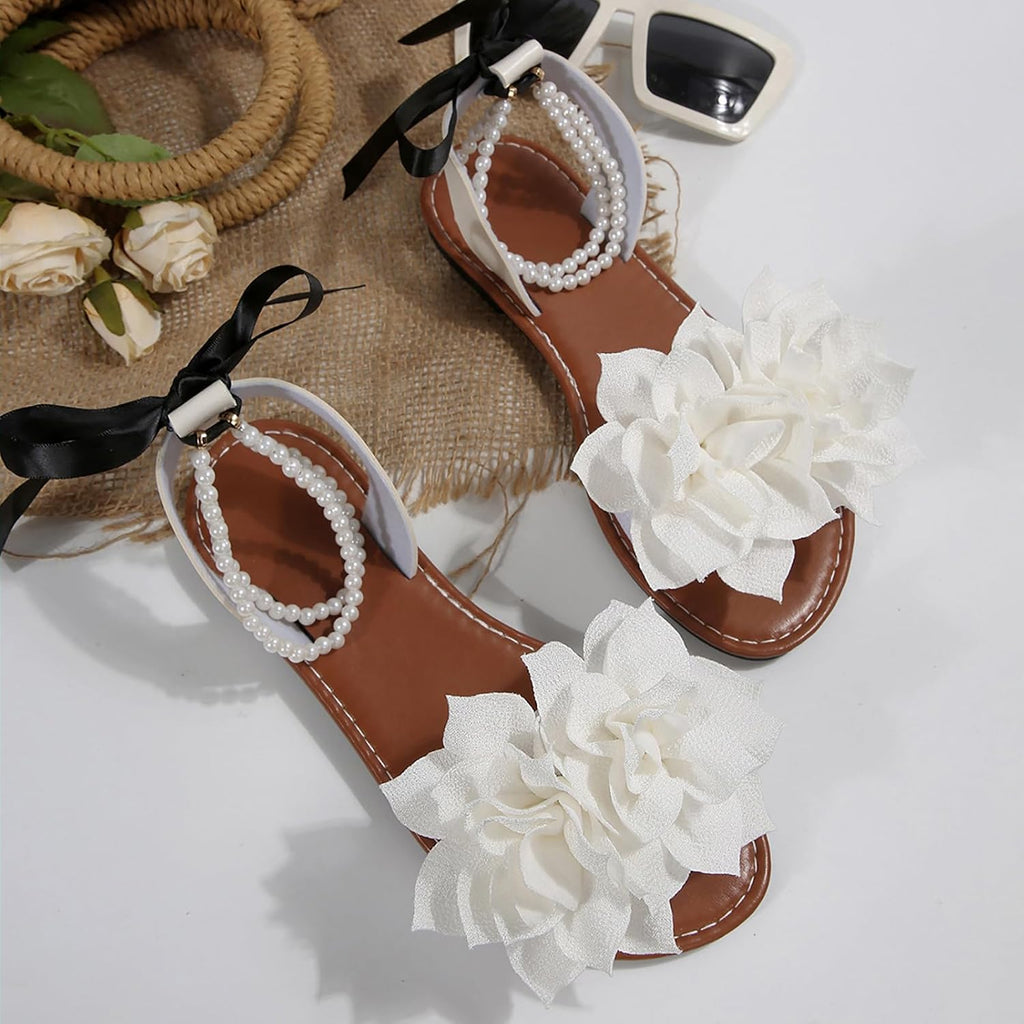 Women's Floral Pearl-Strap Flat Sandals - view 42