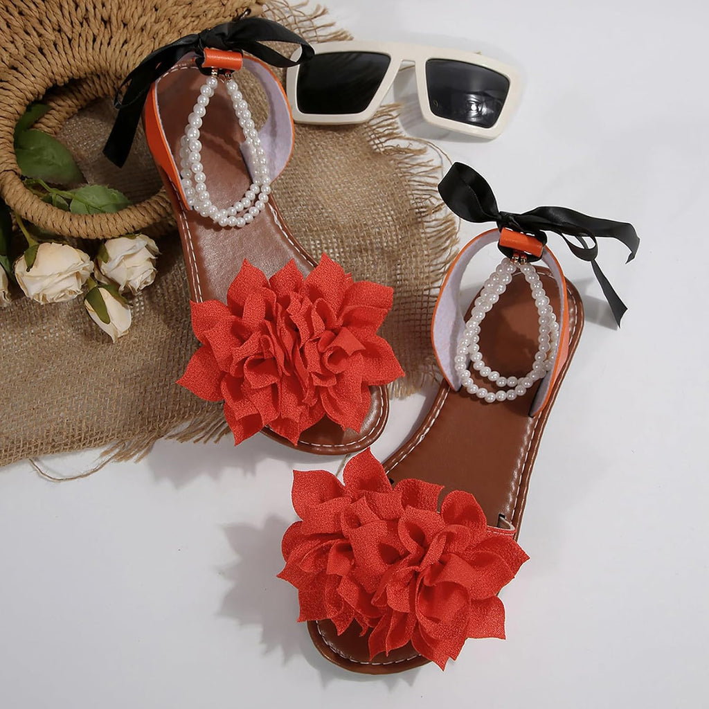 Women's Floral Pearl-Strap Flat Sandals - view 37